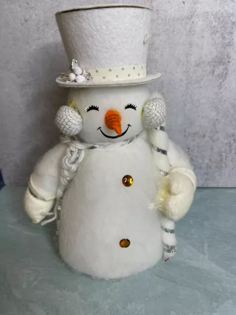 VINTAGE SNOWMAN WITH candy cane Silver white 12
