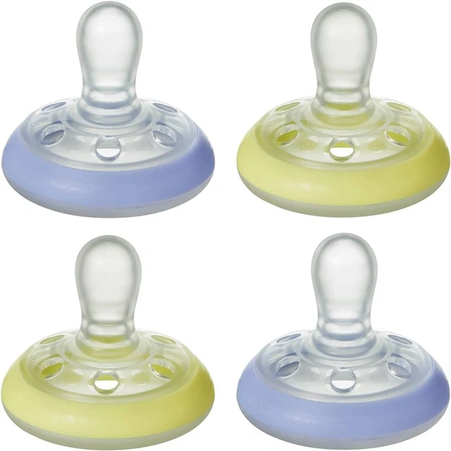 TOMMEE TIPPEE GLOW In The Dark Soother Dummies Pack Of 4 Yellow/Blue