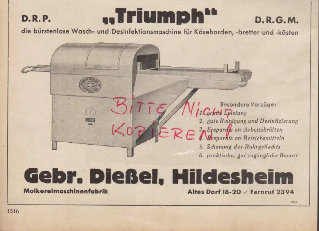 HILDESHEIM, Werbung 1950, Gebrüder Dießel Triumph Wasch-Desinfektionsmaschine