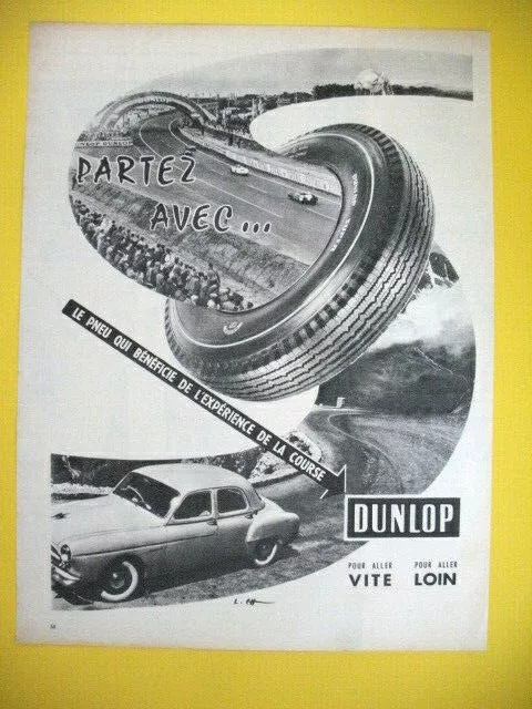 Publicite De Presse Dunlop Pneu Experience De La Course Circuit Ad 1956