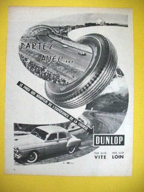 Publicite De Presse Dunlop Pneu Experience De La Course Circuit Ad 1956
