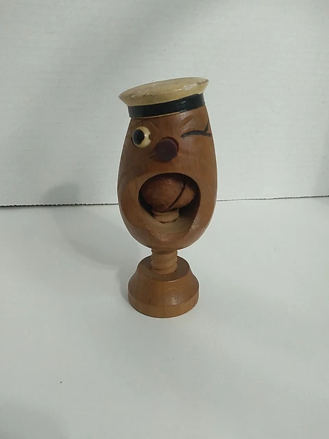 Vintage Nut Cracker Wooden HMS Sailor Man Screw Type Wood Clamp Folk Art