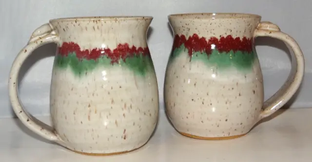 Vintage Set of 2 Art Pottery Coffee Mugs Cups JS Pottery Belmont NC Grace 2003