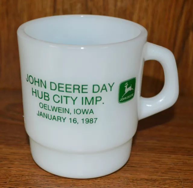 Vintage John Deere Day Tractor Mug Cup Delwein Iowa Hub City Implement Milk 150