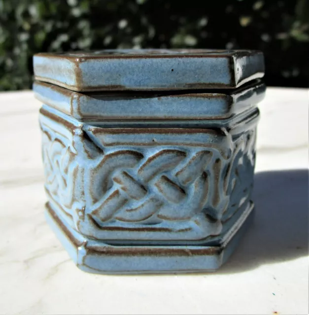 Vintage TYN LLAN Small Ceramic Lidded Container Celtic Knot Design Hexagon Box
