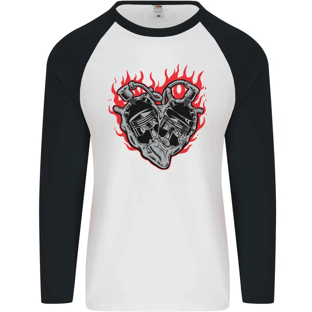 T-shirt da baseball Biker Heart moto da uomo L/S