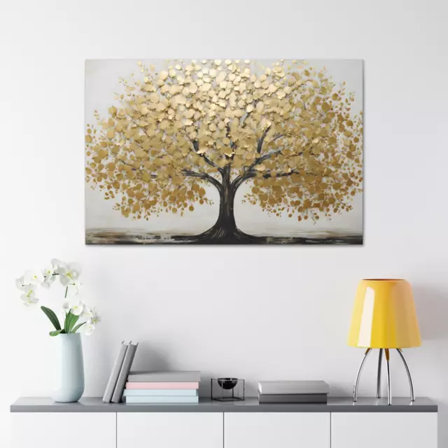 Gold Tree Canvas Golden Black White Oil Painting Nature Wall Art Decor 2