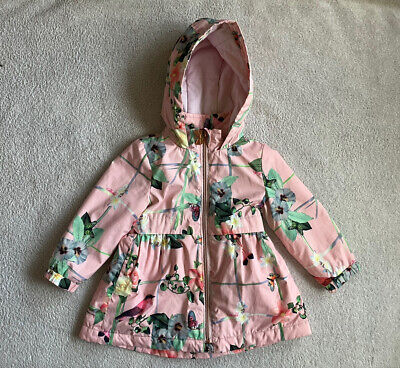 Ted Baker Baby Girl Pink Floral Bird Jacket Coat Rain Lightweight 12-18 Month