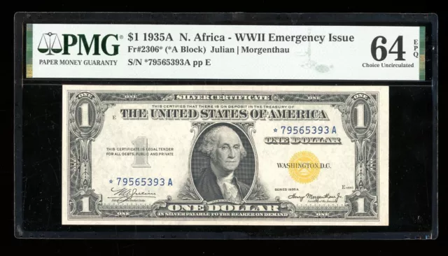 DBR 1935-A $1 North Africa Silver STAR Fr. 2306* PMG 64 EPQ Serial *79565393A