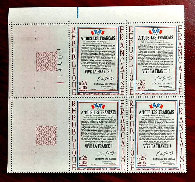 France  YV  N°  1408  neuf**  bloc de 4 timbres Appel du 18 juin de De Gaulle