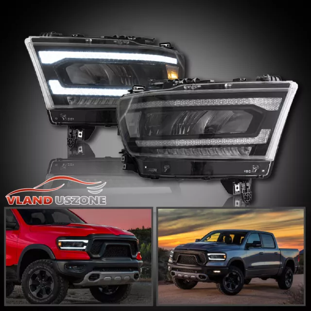 LED DRL Reflector Headlights For 2019 2020-2023 RAM 1500 w/Sequential Indicator