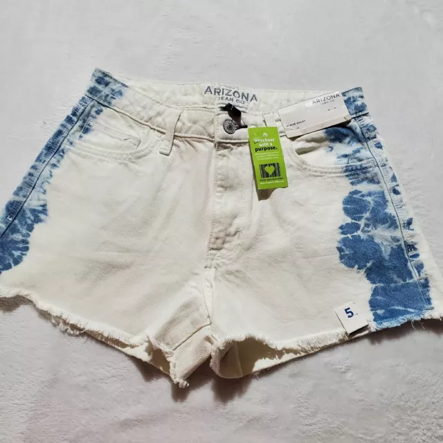 Arizona Womens Hi Rise Short Jean Shorts Bleached Sz 5 NWT White Blue Denim