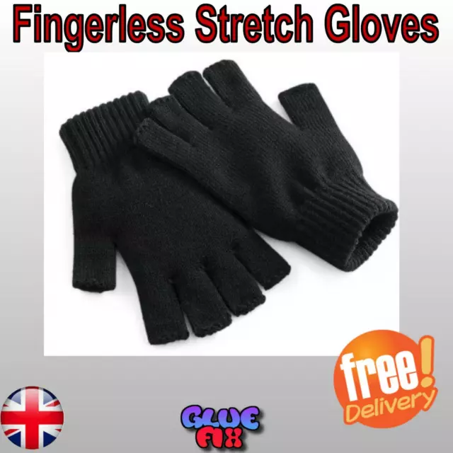 Thermal Fingerless Stretch Gloves Grip Gripper Half Finger Work Winter