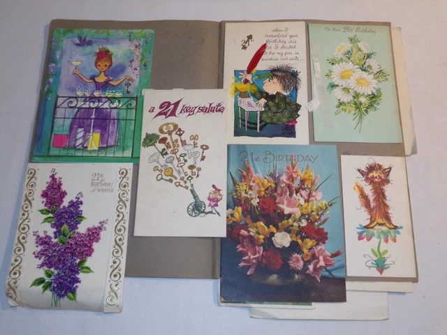 Scrapbook of 1960s Greetings Cards, 21st Birthday, 34 Cards, 1967