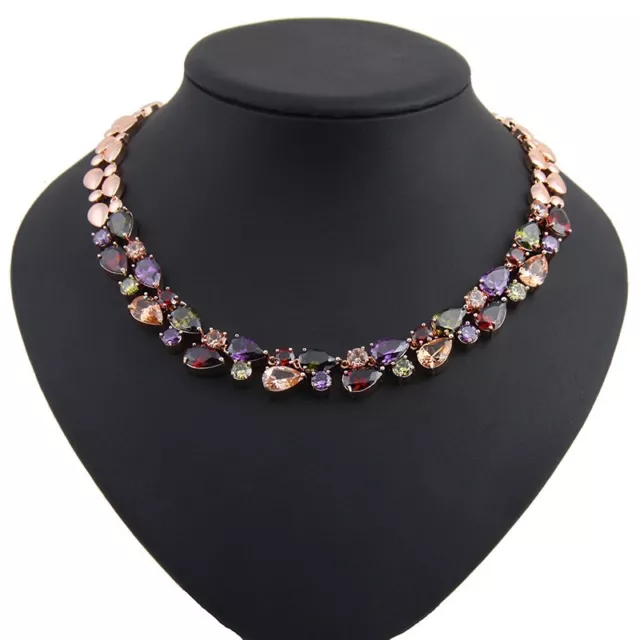 18k Rose Gold Filled Necklace made w Swarovski Crystal Multicolor Stone Gorgeous 2