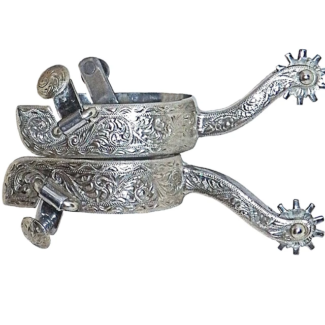 Sterling Silver Stainless Steel Ladies Offset Equitation Spurs 10 Point Rowels