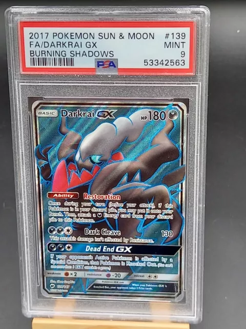 PSA 9 Darkrai Gx 139/147 Burning Shadows Full Art Pokemon 2017 Ténèbres Embrasée