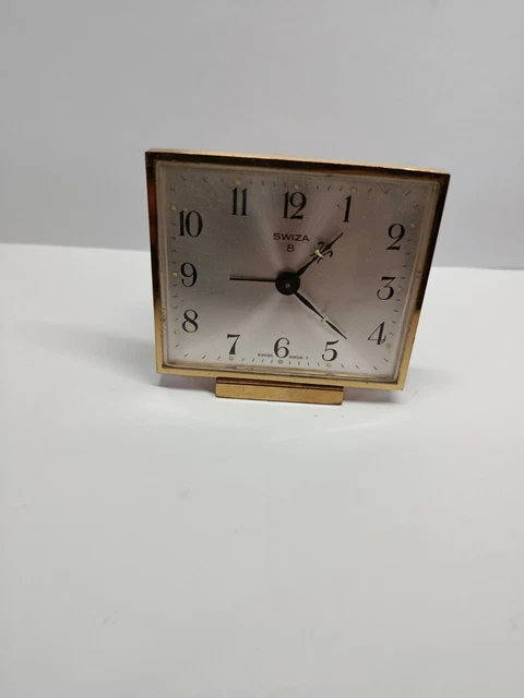 SWIZA 8-DAY WIND-UP Alarm Clock Brass Swiss Made Vintage 1960th