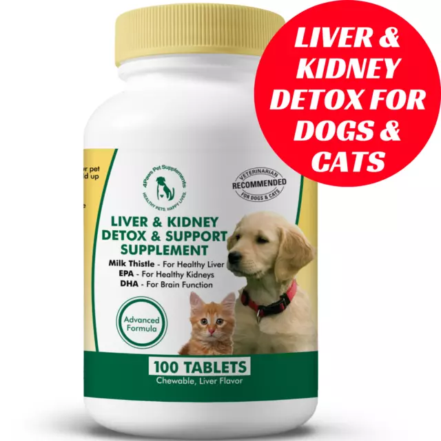 LIVER & KIDNEY Detox Support Supplement w Milk Thistle for Dogs & Cats