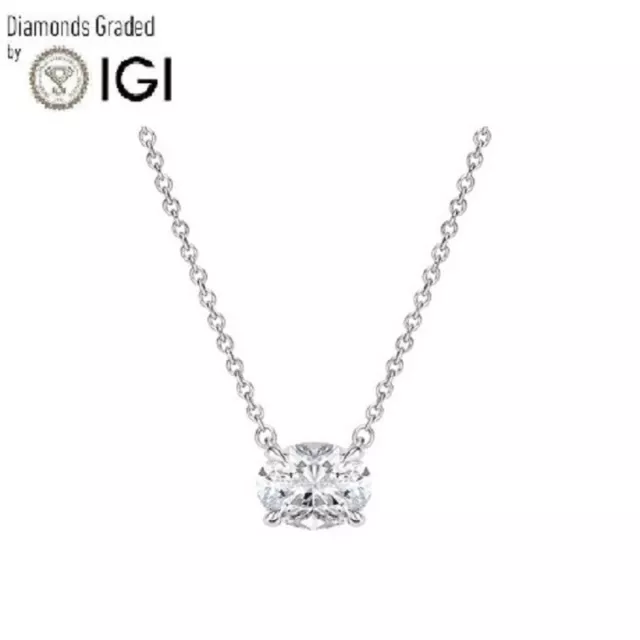 IGI,D/VS1 ,2CT Solitaire lab created Oval cut  Diamond Pendant in 18K White Gold