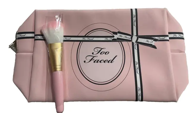 Too Faced Makeup Cosmetic Bag in Pink & Too Faced Brush Set of 2