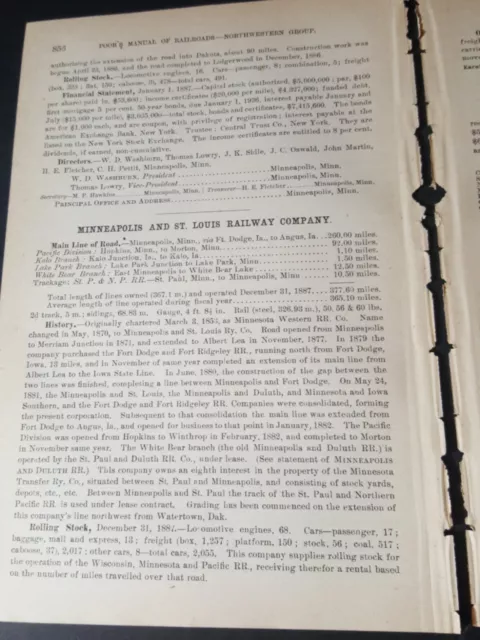 1888 train report MINNEAPOLIS & ST LOUIS RAILROAD Fort Dodge Angus Kalo Iowa