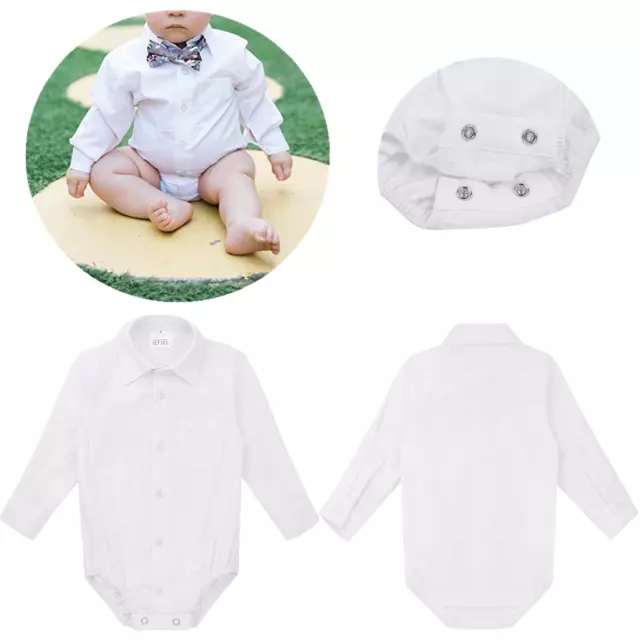 3-24M Baby Boys Smart Shirt Style Bodysuit Formal Body Shirt Long Sleeve Wedding