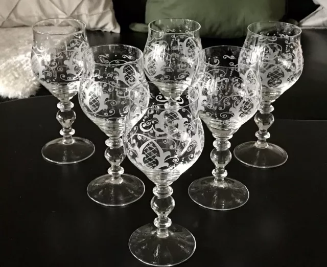 Antik 6+1 Weingläser Gläser Schliff Kristallglas Edel So Schön! Balusterstiel