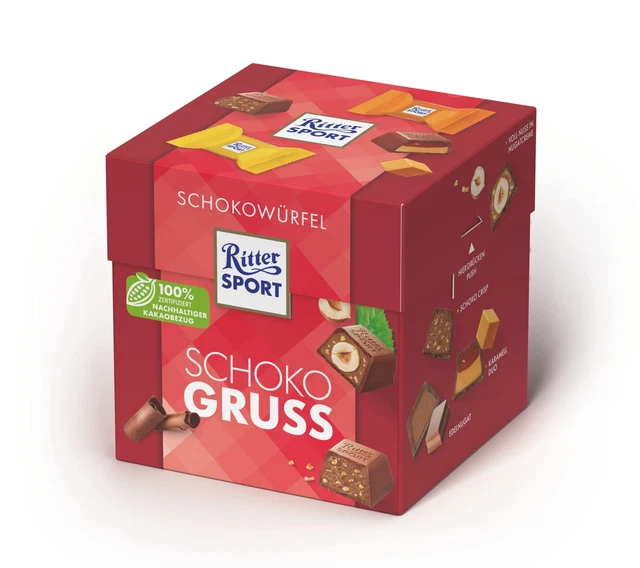 Ritter Sport tartufi cioccolatini cubo di cioccolato scatola saluto al cioccolato 4x 176g NUOVO MHD 11/23