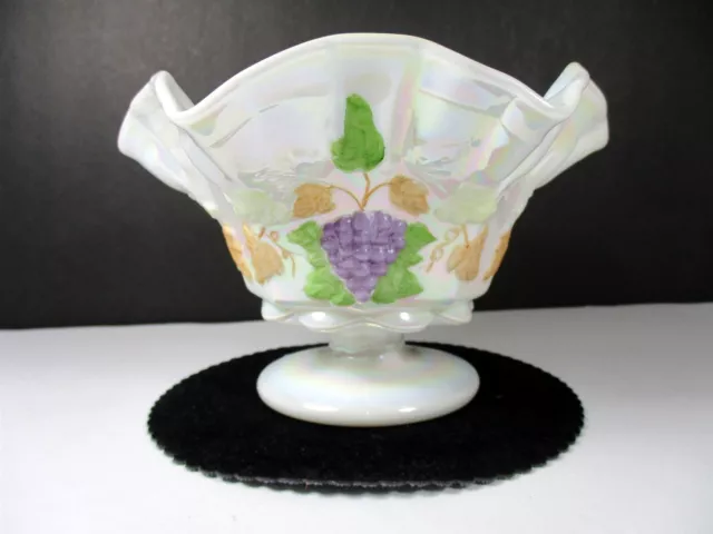 Milk Glass Westmoreland Compote Bowl Colored Grape Ruffled White Iridescent