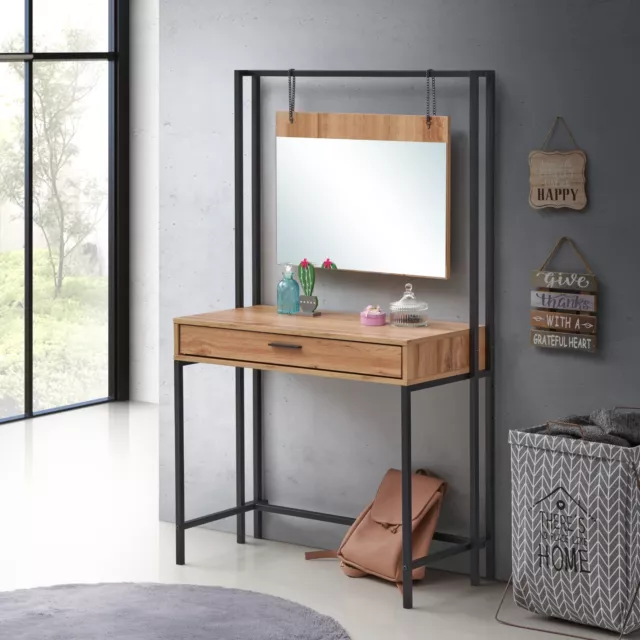 Urban Bedroom Dressing Vanity Makeup Table Mirror & Drawer Wotan Oak 2