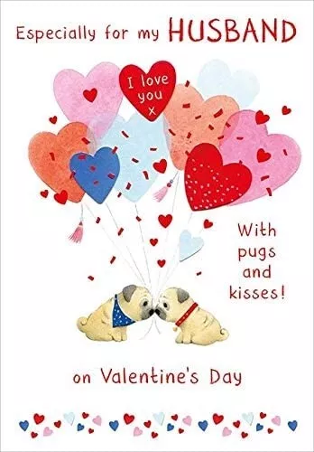 Husband Love Pugs and Kisses Valentine Card – Romantic Valentines Day Artwork