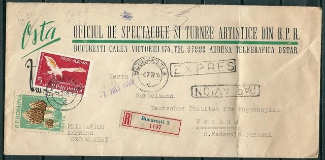 Romania 1959 Express Registered Cover Bucuresti To Bochum Germany -Cag 010320