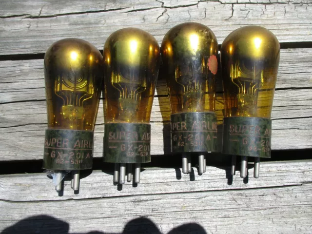(4) Four Gold Super Airline Gx-201A Radio Tubes - Rare - Engraved Base - Nice