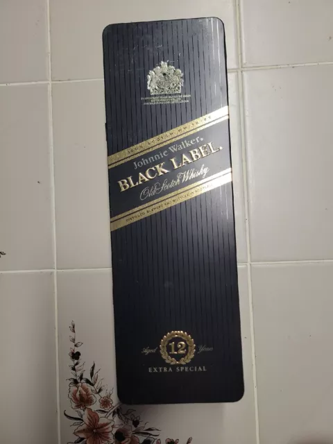 Johnnie Walker BLACK Label EMPTY Collectors Scotch Whiskey Bar Tin metal Box 12"