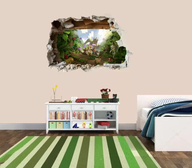 3D Smashed Wall Mural Wall Sticker Minecraft Mining Gaming Room Wall Art