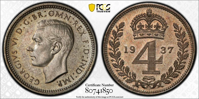 Great Britain, 1937 George VI Silver Four Pence, 4 Pence PCGS PL 66 Maundy.