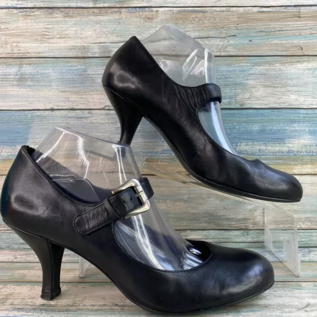 Franco Sarto Mary Jane Pump Womens 9M Black Leather Dress Shoes Heels Footwear