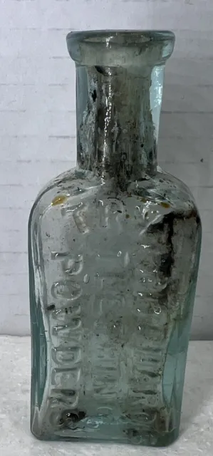 Antique Aqua Embossed Try Pritchard's Teething Powder Sample Bottle 3 3/8"