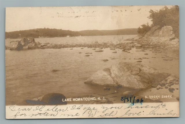 Lake Hopatcong Nj Rocky Shore Antique Real Photo Postcard Rppc