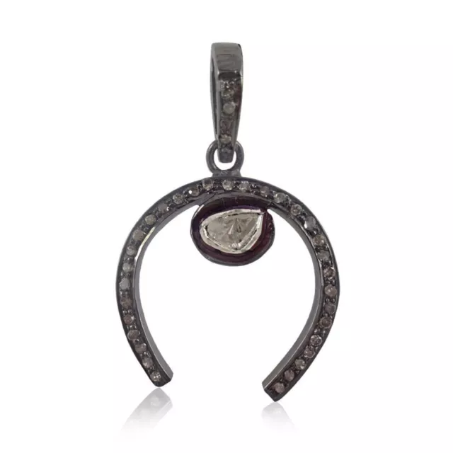 Pave Diamond Horseshoe Pendant,925 Sterling Silver,Polki Diamond Pendant,Gift