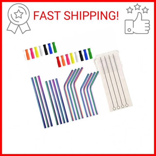 Lazycorner 16 Short Metal Straws, 6mm 5.5" 6.5" Kids Reusable Straws+Silicone Ti