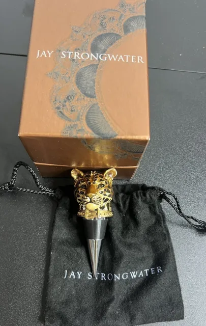 Rare Jay Strongwater Leopard Wine Stopper In Box w/ Dust Bag