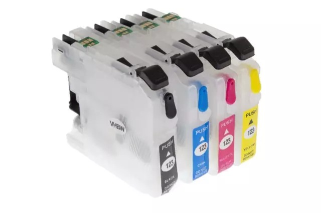 4x Empty Refill Ink Cartridge for Brother LC123BK, LC123C for Printer + Chip