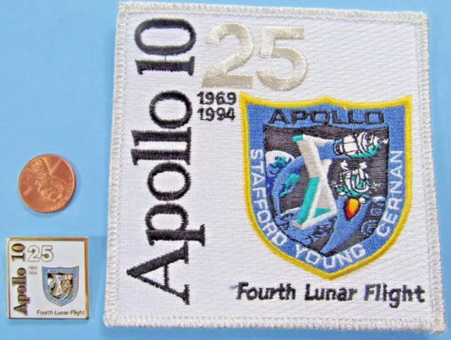 PATCH & enamel PIN PAIR APOLLO 10 - 25th Anniversary Cernan Young Stafford NASA