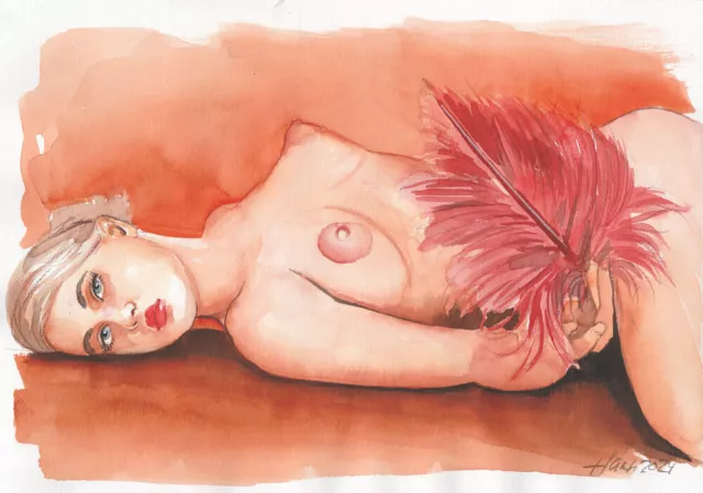Original Aquarell A4, Akt Zeichnung, Akt, nu, nude, Women, Erotik Akt, Milamas