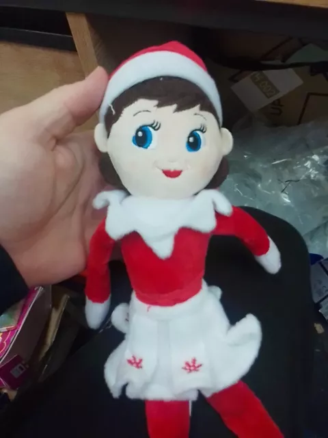 Girl Elf on the Shelf Plush Doll Christmas Snowflake Skirt 14" Brunette Blue Eye