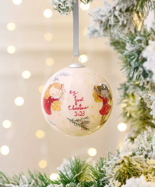 Mamas and Papas My First Christmas White Girls Bauble 2023 Hand Painted Glass