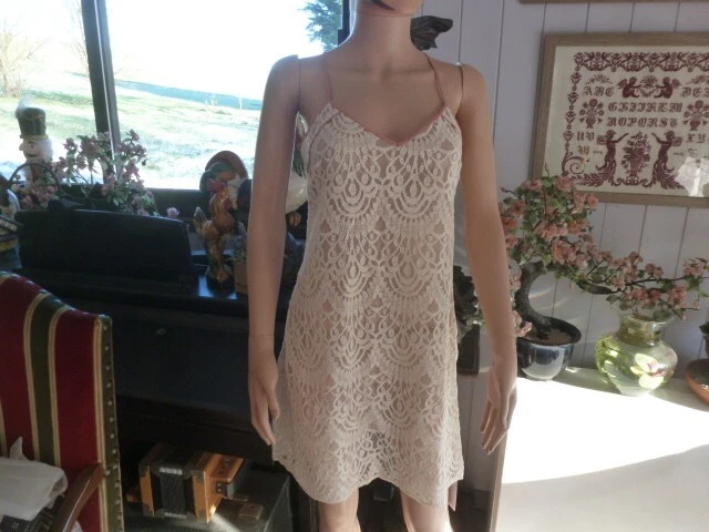 Combinaison + Fond De Robe Vintage Dentelle – Blanc, Taille 46, Femme, Bon état