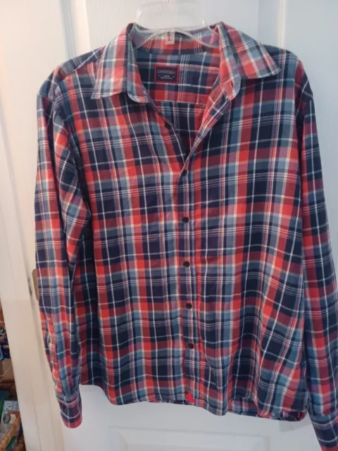 UNTUCKit Long Sleeve Button Down 100% Cotton Shirt Red White Blue Plaid Men Sz L